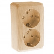 Розетка двойная c/з со шторками Этюд сосна [уп 16шт]